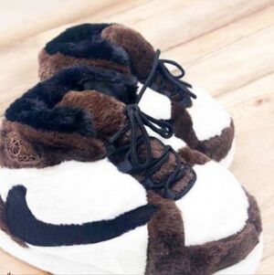Kids Plush Brown and White Mocha Travis Scott Sneakers Slippers